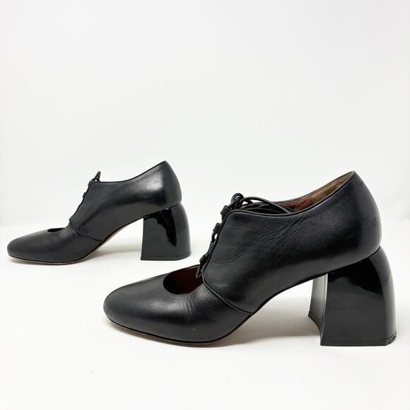 Sportmax Lace Up Mary Jane Black Block Heel 38 (8) - Picture 1 of 8